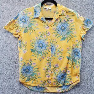 Madewell Ruffle-Sleeve Button-Down Shirt‎ in Painted Blooms Size XS